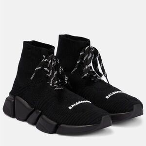 Balenciaga Black and White Knit High-Top Sneakers